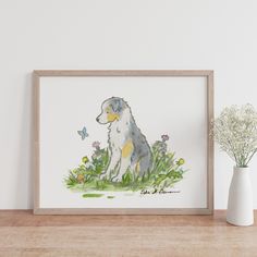 Australian Shepherd Art- Blue Merle Aussie Wall Art l Jasper And Ruby Australian Shepherd Art, Blue Merle Australian Shepherd, Blue Merle Aussie, Merle Australian Shepherd, Dog Breed Art, Shepherd Art, Australian Shepherd Blue Merle, Puppy Room