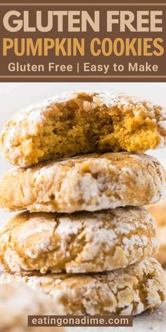 gluten free pumpkin cookies stacked on top of each other with text overlay