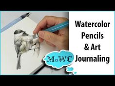 a person is drawing a bird on paper with watercolor pencils and art journaling