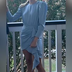 Worn One Time, Great Condition! (Lmk If U Want More Pics) Light Blue Long Sleeve Mini Dress With Ruffles, Light Blue Long Sleeve Ruffled Mini Dress, Light Blue V-neck Mini Dress With Ruffle Hem, Baby Blue Dresses, Baby Blue, Blue Dresses, Colorful Dresses, Mini Dress, Womens Dresses