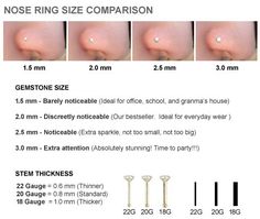 the nose ring size comparison is shown