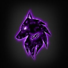 a purple wolf head with stars in the background