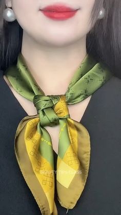 Scarf Wearing, Scarf Wearing Styles, Ways To Tie Scarves, High Collar Blouse, Tie A Scarf, Short Scarves, Scarf Knots, Ways To Wear A Scarf, How To Wear A Scarf