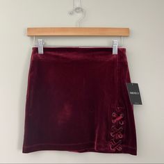 Selling Size Xs Never Worn Deep Red Velvet Mini Skirt With Tags Red Velvet Mini Skirt, Retro Red Mini Skirt, Red Velvet Skirt, Red Grunge Mini Skirt, Luxury Red Mini Skirt, Green Floral Skirt, White Denim Skirt, Green Mini Skirt, Pink Mini Skirt