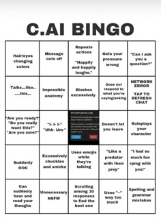 a black and white poster with the words cai bingo on it's side