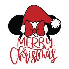 a mickey mouse with a red hat and bow on it's head that says merry christmas