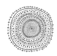 a black and white drawing of a circular object with many small dots on it's surface