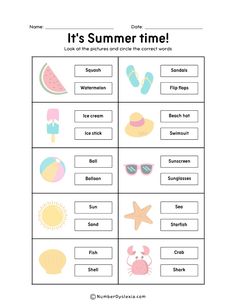 it's summer time printable worksheet for kids to practice their language skills