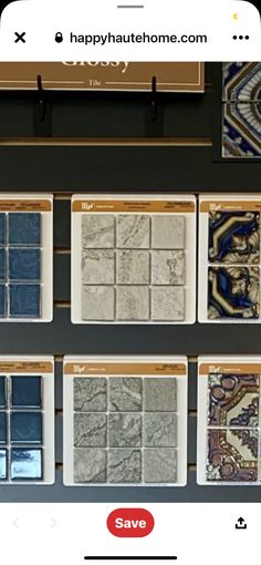 tile samples displayed on the wall for sale at happyautenhome com in san francisco, california