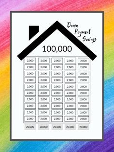 a rainbow tie dye background with a house and numbers for $ 100, 000 on it