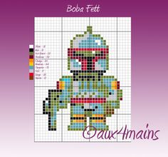 the cross stitch pattern for boba fett