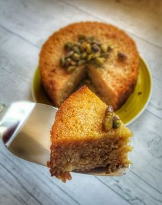 a piece of cake sitting on top of a yellow plate