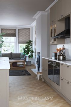 the kitchen is clean and ready for us to use in this home decorating project