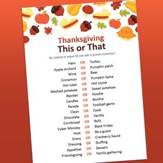 a thanksgiving game with words and pictures on it