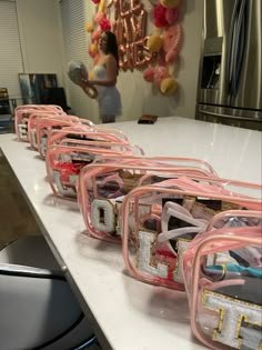 several clear bags sitting on top of a counter