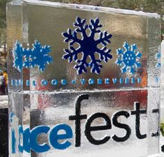 an ice fest sign with snowflakes on it