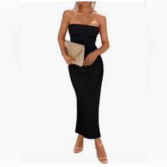 Never Worn, But So Cute! I Bought For A Wedding And Went With Something Else. Maxi Tube Dress, Long Tube Dress, Off Shoulder Long Dress, Tube Maxi Dresses, Black Strapless Dress, Bodycon Maxi Dresses, Elegant Casual, Ribbed Knit Dress, Maxi Robes