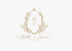 the logo for m ef, which is an elegantly designed wedding dress shop