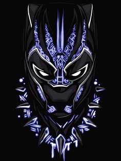 a black panther mask with blue lights on it's face