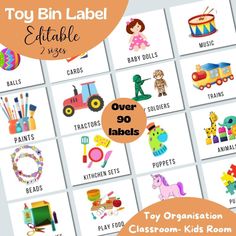 toy bin label labels for children's toys, including toys and other things to play with