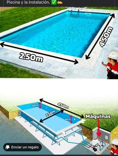 an image of a swimming pool with measurements for the size and width, as well as how to measure it