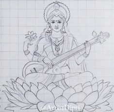 Beautiful sketch of mata saraswati Saraswati Thakur Drawing, Saraswati Painting Art Sketch, Sarswati Maa Drawing Easy, Saraswati Goddess Paintings Sketch, Saraswati Goddess Drawing, Goddess Saraswati Drawing, Saraswati Mandala Art, Saraswati Drawing Easy, Saraswati Sketch