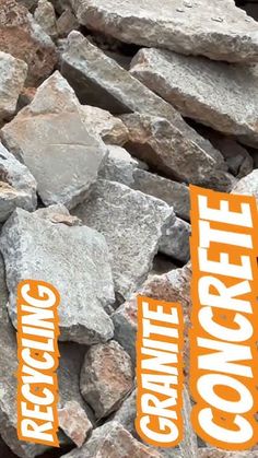 some rocks with orange and white stickers on them next to each other that says concrete