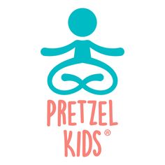 the logo for pretzel kids is shown in pink and blue on a white background