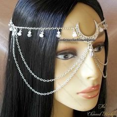 Moon Headdress, Boho Bridal Headband, Head Jewellery, Face Chain, Bride Head, Chain Headband, Pagan Wedding