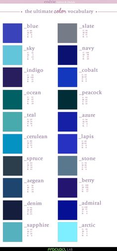 the color scheme for different shades of blue, green and purple is shown in this chart