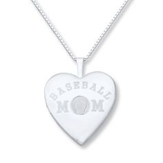 This locket necklace for her features the words "baseball mom" with a baseball as the letter "o." Styled in sterling silver, the pendant swings from an 18-inch box chain that secures with a spring ring clasp. Mother's Day White Gold Locket Necklace, White Locket Necklace For Mother's Day, Personalized White Locket Necklace For Mother's Day, Sterling Silver Locket Necklace, Cheap Diamond Rings, Silver Locket Necklace, Hammered Silver Jewelry, Jewelry Advice, Silver Locket