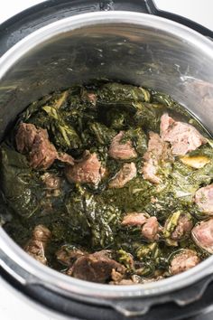 meat and spinach stew in an instant pot