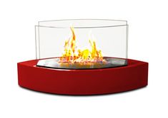 a red fire pit sitting on top of a table