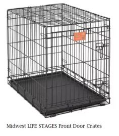 a black dog cage with two doors and one door open to the other side, on a white background