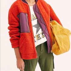 Chili Color Combo New Medium Thickness Fleece Coat Jacket Free People Store, Free People Jacket, Teddy Coat, Sherpa Jacket, Fleece Coat, Mode Inspiration, Red Jacket, Sweater Coats, Orange And Purple