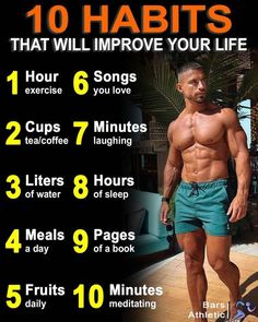 10 Habits that will improve your life! Personal Improvement, Men's Health Fitness, Health Knowledge, Good Health Tips, Self Care Activities, Health Facts, Self Improvement Tips, Health And Wellbeing, Health And Nutrition