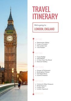 the london england travel brochure features big ben in the background and information about it