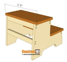 a step stool is shown with measurements for the top and bottom section, including one foot