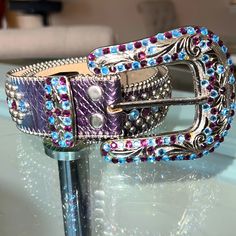 Reposhing This Item I Purchased From @Carenneg. Loved It, But Ready To Rotate For Something New. Questions? Leave A Comment Below! Simon Bb Belt, Bb Belt Cross, Bb Simon Belts, Bb Simone Belt, Y2k Rhinestone Belt, Crystal Belt, Something New, Blue And Purple, Swarovski Crystals