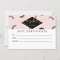 a gift certificate with eyelashes on it