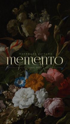 a book cover with flowers and leaves in the foreground, against a black background