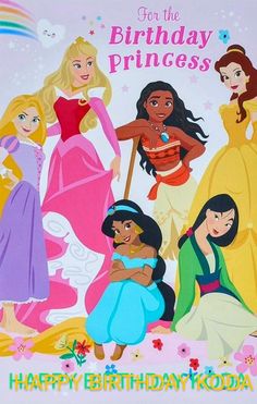 there are many princesses on this birthday card