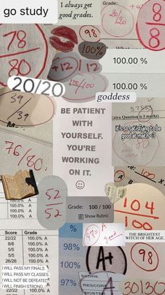 a collage of different types of stickers and numbers with words written on them