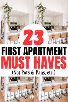 the words 23 first apartment must haves not pots and pans, etc are in red