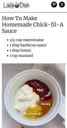 Chik-fil-a Sauce from the Lazy Dish Chick Fil A Sauce, Condiment Recipes, Copykat Recipes, Makanan Diet, Food Recepie, Homemade Sauce, Easy Baking Recipes, Food Videos Cooking