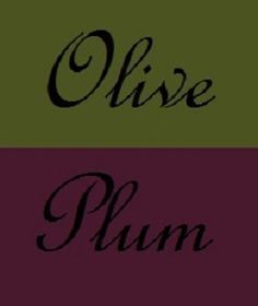 three different colors with the words clive plum on them in black, green and purple