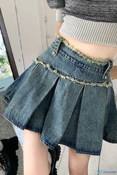 Orcajump - Vintage Denim Skirt with Frayed Hem and High Waisted A-Line Silhouette Vintage Denim Skirt, Skirt Skirt, Short Skirt, Concert Outfit, A Line Skirt, Vintage Denim, A Line Skirts, Denim Skirt, A Line