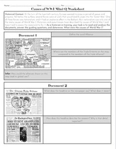 In this Mini-DBQ Worksheet, students explore 6 Documents that help give context to the causes of WWI.Perfect for students to complete alone or with a partner. American History Timeline, World History Classroom, Fall Worksheets, Social Studies Education, History Worksheets, History Teacher, History Classroom, Art Worksheets, History Timeline