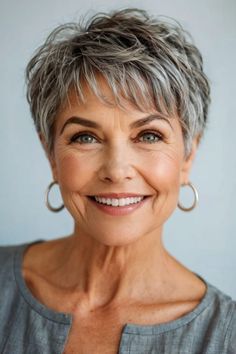 Short Tousled Hair Pixie Haircut Older Women, Short Haircuts For Women With Fine Hair, Short Hair For Older Women Over 60, Short Grey Hair Over 60, Sassy Short Haircuts, Short Layered Haircuts For Women, Short Bob Pixie, Short Stacked Hair