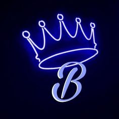 a blue neon sign with a crown on it's head and the letter b